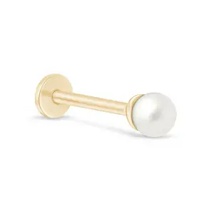 Pearl Flat Back Stud in Solid 14k Yellow Gold
