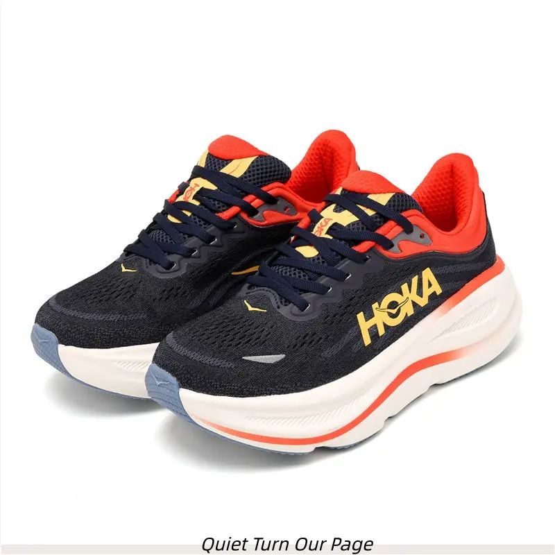 Navy Red Contrast Ultra Thick Cushion Running Shoes Unisex Breathable Marathon Trainer