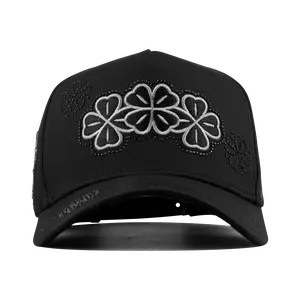 MZ HATSS Limited Edition Black Adjustable Premium Snapback Cap - Bold Embroidered Clover, Embroidery Trendy Hat, Men's Accessories, Comfortable Modern Casual Streetwear, Adjustable Hats, Black Embroidery Hats