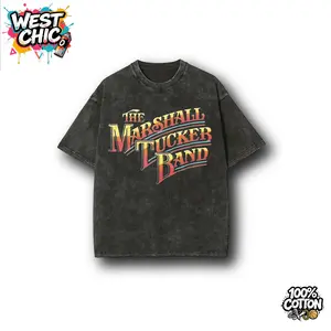 Marshall Tuck Band  Washed Black T-Shirt for Men and Women-  Multicolor Font Pattern T-Shirt, Regular Fit Short Sleeve Round Neck, Machine Washable Rock Music Festival Street Fashion, Casual Wear T-Shirt| Vintage Style Shirt| Non-str