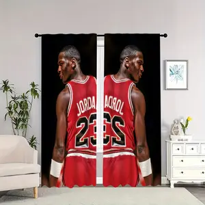 Basketball player Michael Jordan's red jersey-style indoor curtains are light-blocking, heat-insulating, and soft, suitable for home décor, Thermal Insulated Curtain