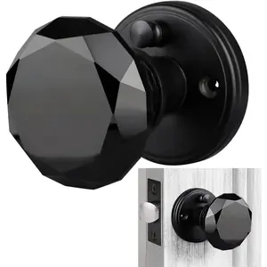 Black  Door Knob with Lock, Glass Door Knobs Interior  Set,  Decorative Antique Style Handle for Bedroom, Bathroom, Closet, 1 Pack