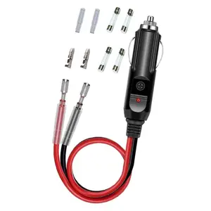 12V Fused Replacement Cigarette Lighter Male Plug - Cigarette Lighter Plug - with Leads & LED Light & 1FT 16AWG Extension Cable with 15A Fuse