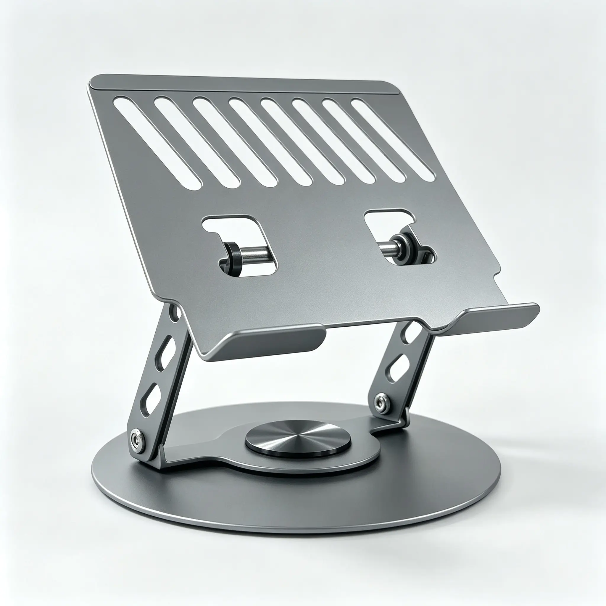 360° Rotatable Carbon Steel Laptop Stand, Height Adjustable Ergonomic Notebook Riser, Hollow Heat Dissipation Panel, Non-Slip Round Base, Stable Metal Laptop Holder for Office and Home Desk