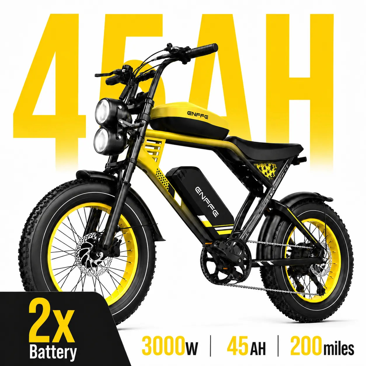 Dual Motor Electric Bike - 3000W Peak, 48V 45Ah Dual Battery, 200 Mi Assisted Range, 32MPH, 20x4 Fat Tire (Sports & Outdoor Leisure Cycling Equipment) speed mph