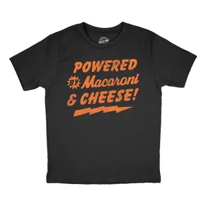 Youth Funny T Shirts Powered By Macaroni and Cheese Sarcastic Food Graphic Novelty Tee for Kids Funny T Shirts Sarcastic Tops for Kid Funny Food Short Sleeve Novelty Tees for Kids Black -