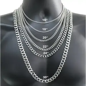 Stainless Steel Cuban Curb Link Chain Necklace for Men - Available in 3/5/7/9/11mm Widths, 18inch to 30inch Lengths