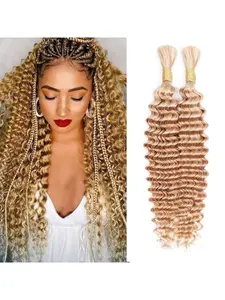 Deep Wave Human Braiding Hair for Boho Braids Bulk Human Hair for Braiding Brazilian Wet And Wavy Curly Human Hair Braiding Hair Extensions No Weft Bundles for Braiding 1pc/2 Bundles 100g #27