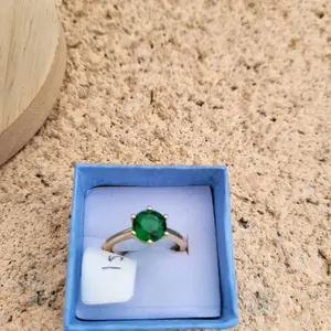 Green Cubic Zirconia Stone Ring with Gold Plating