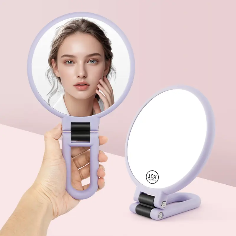 Exquisite and beautiful, double-sided  for women, one side is regular size, the other side is X10 HD magnification mirror, including a rotatable handle, can be used in multiple scenarios Balancing Facial Reflection Mirror Makeup Mirror Handheld
