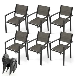 COSTWAY - Set of 6 Stackable Patio Chair with Breathable Fabric Seat