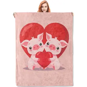 Cute Piglet Love Blanket Gifts for Women, Adorable Heartwarming Theme Flannel Blanket, Soft Warm Lightweight Throw Blankets for Bedding Sofa Couch Home Travel Pig Decor