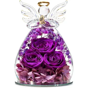 Mothers Day Mom Birthday Gifts for Women,   for Delivery Forever Preserved Rose in Glass Angel Figurine, Anniversary Christian Real Rose for Grandma Nana Wife Mum from Daughter Son