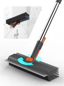 3-in-1 Long-Handle Floor Scrubbing Brush, Multi-Angle Rotatable Right-Angle Bristle Cleaning Brush with Scraper & Tweezers, Heavy-Duty Household Deep Cleaning Tool for Tile, Wall, Bathroom, Kitchen, Garage, Patio Deck