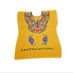 Women Mexican Fiesta Embroidered Marigold Blouse Size L