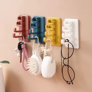 4 Pack Foldable Accordion Adhesive Wall Hooks, No Drill Multi Swivel 4-Hook Rack, Colorful Self Stick Hanging Organizer for Bathroom Towels, Kitchen Utensils, Entryway Keys, Glasses & Shower Accessories