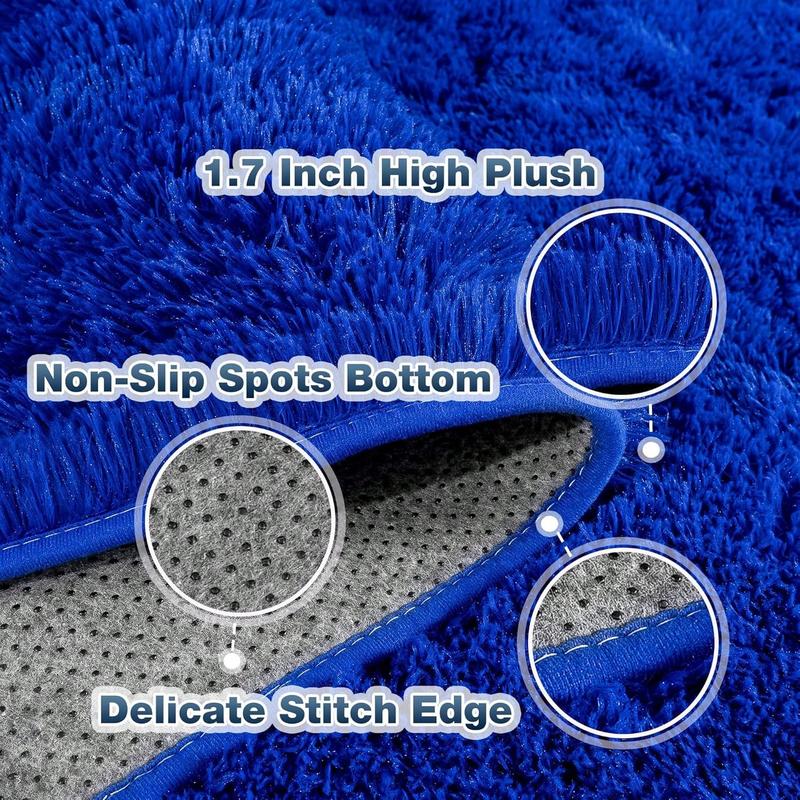 Soft Shag Rugs For Bedroom, Blue Fluffy Shaggy Rugs For Living Room Nursery, Luxury Modern Plush Carpet Girls Boys Kids Room Dorm Indoor Home Decor, Upgrade Non-Slip