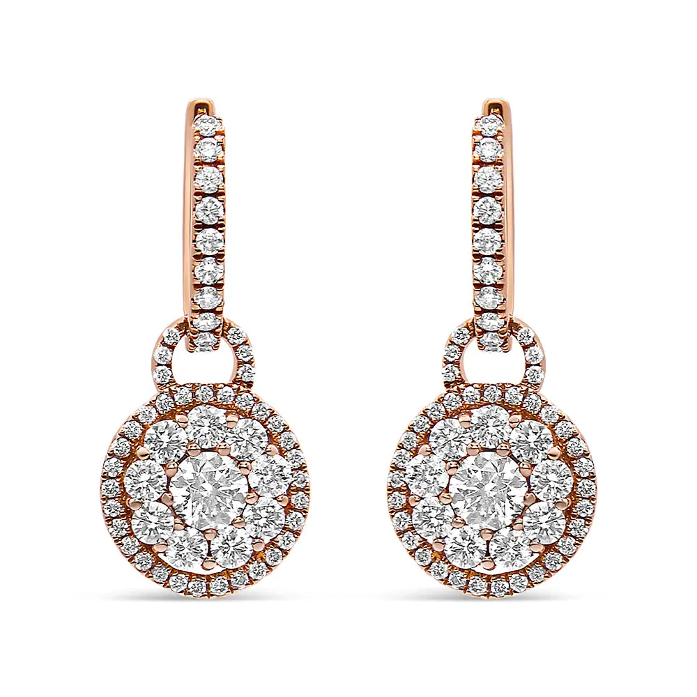 18K Rose Gold 1 1/2 Cttw Round Shaped Diamond Composite Drop and Dangle Leverback Earrings (F-G Color, VS1-VS2 Clarity)
