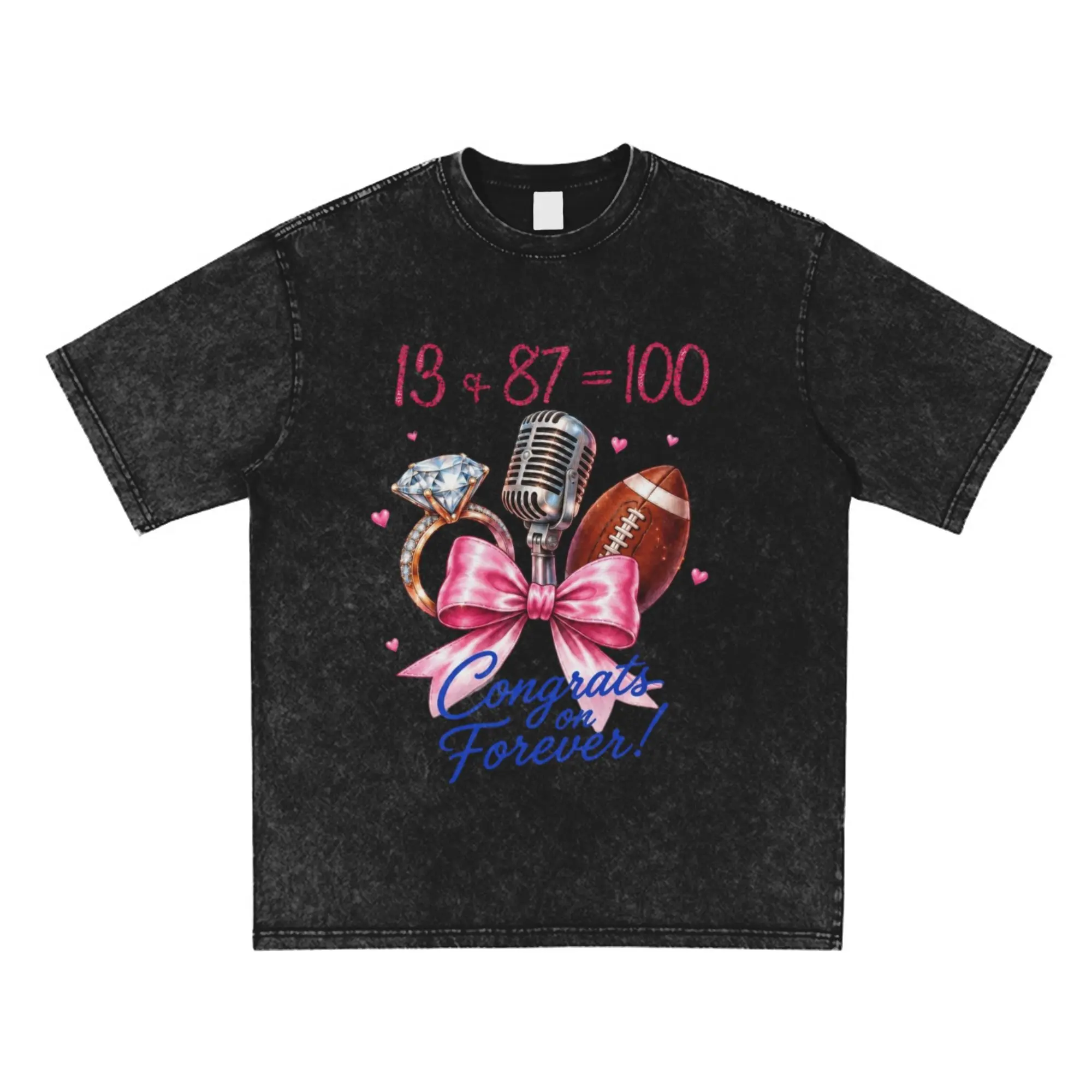 Men's Short-Sleeve 13+87=100 Pop Bride Football Groom Wedding Graphic T-Shirt, Aesthetic Streetwear Fashion Layer, Cute Romantic Game Day Couples Matching Tee