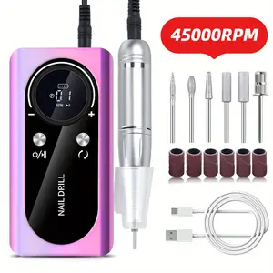 Electric 45000RPM Nail Drill Machine Rechargeable Portable Nail File Electric DIY Nail Drill Kit with Smart LCD Screen for Gel Nail Manicure and Pedicure Reflective Body etc