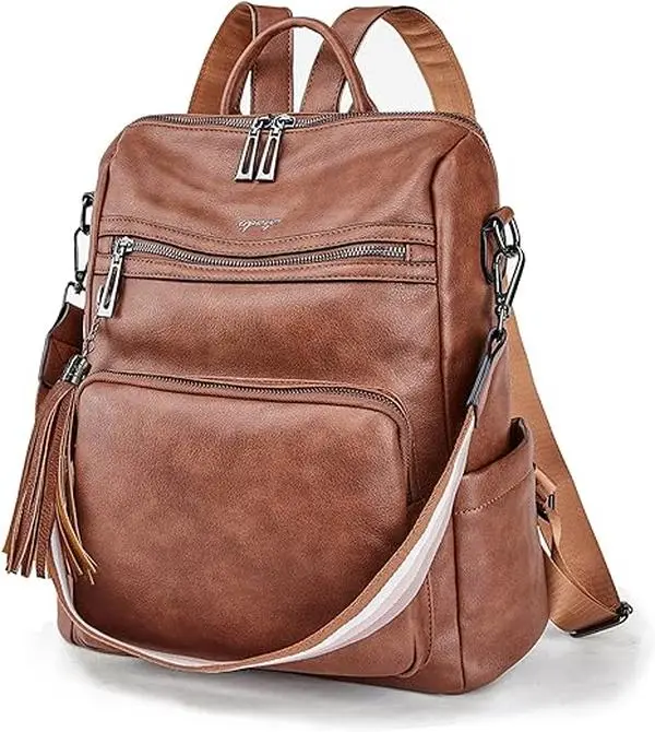 OPAGE Leather Backpack Purse for Women Fashion Tassel Ladies Shoulder Bags Designer Large Backpack Travel Bag