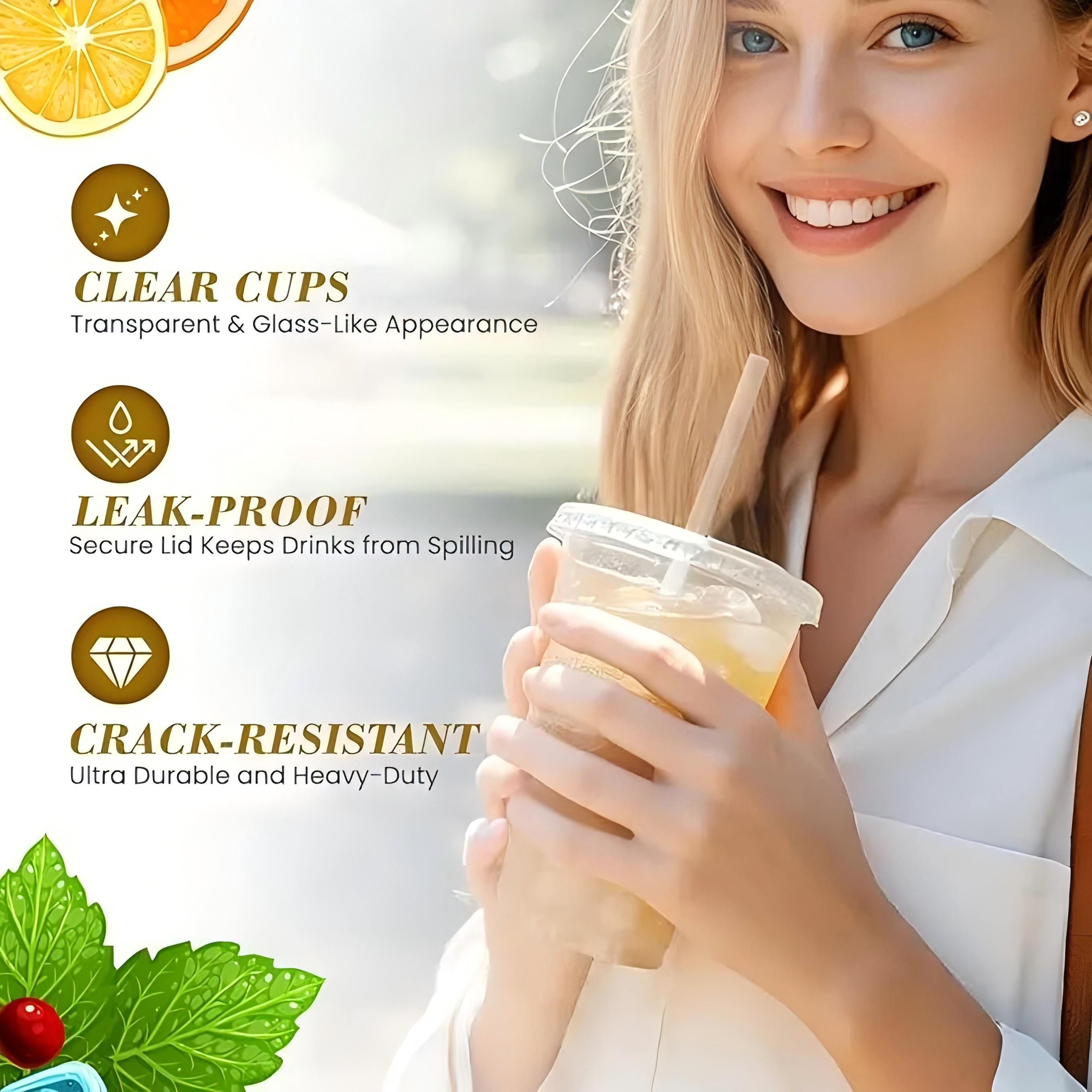 50 Pack 24 oz Clear Plastic Cups with Lids and Straws, Disposable PET Cups for Iced Coffee, Smoothie, Boba Tea, Leak-proof & BPA Free