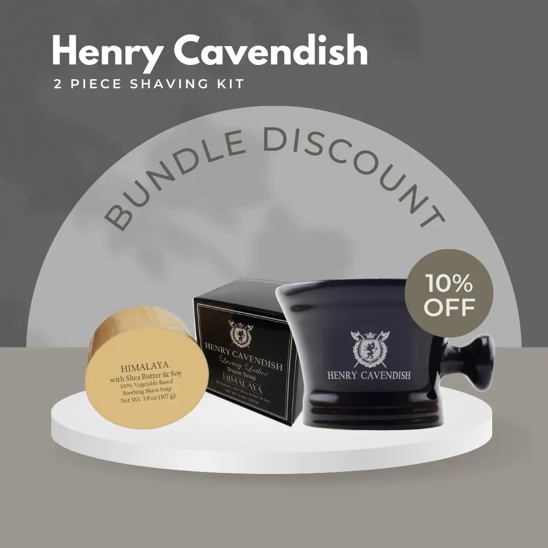 Henry Cavendish® Lavender Shave Kit with - Shave Soap with Shea Butter & Coconut Oil. Long Lasting 3.8 oz Puck Refill, plus Gentleman's Ceramic Shave Soap Bowl with Handle.