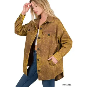 ZENANA Premium Cotton Woven Vintage Washed Shacket