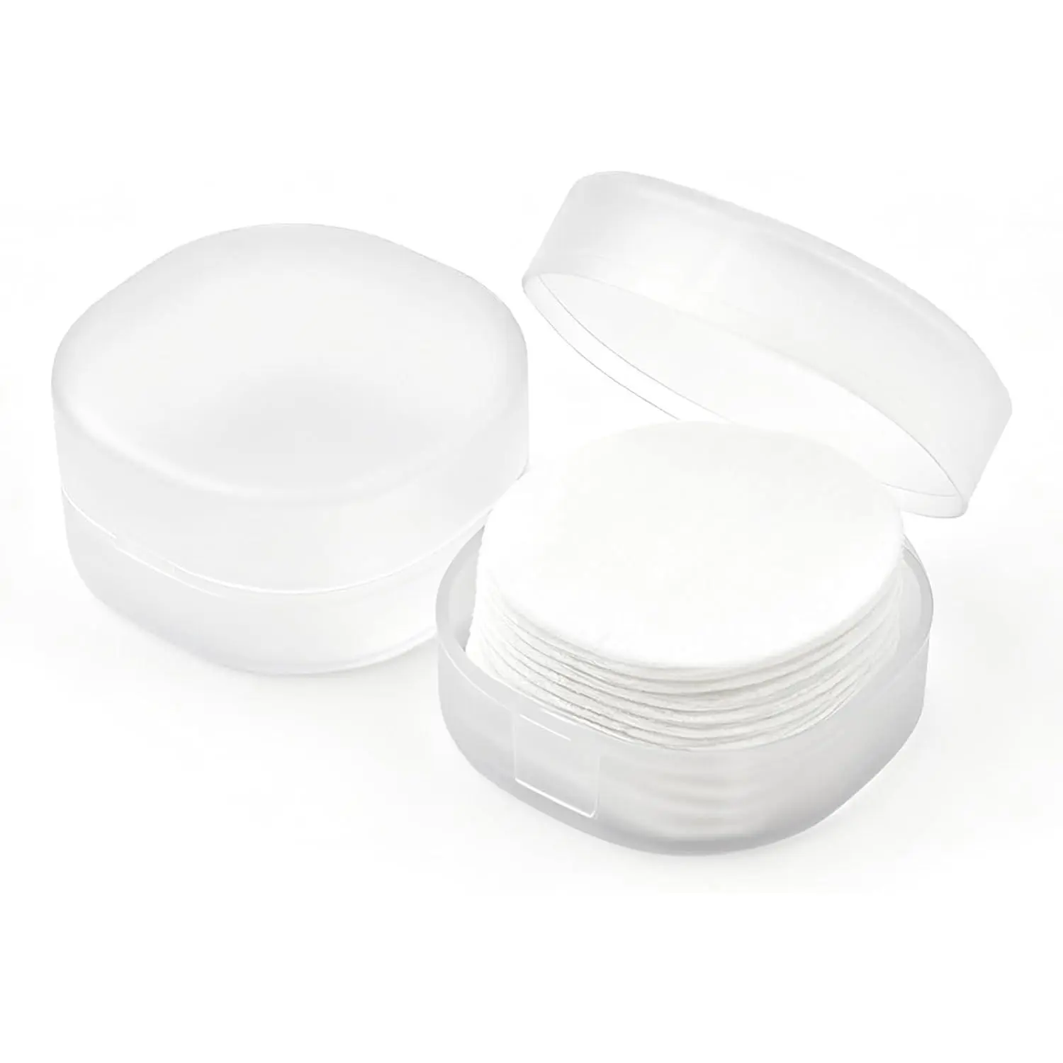 2-Count Synthetic Small Size Plastic Smooth Round Organiser Container with Snap Closure, Lightweight Transparent White Home & Travel Org. Storage for Makeup Remover Cotton Pads, Small Items