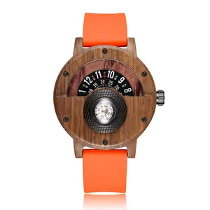 Natural Wood Watch Men's Rotary Table Compass Dial Real Wood Watch Men's Brown Concept Quartz Watch