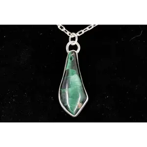 Fibrous Malachite Pendant Set In Sterling Silver