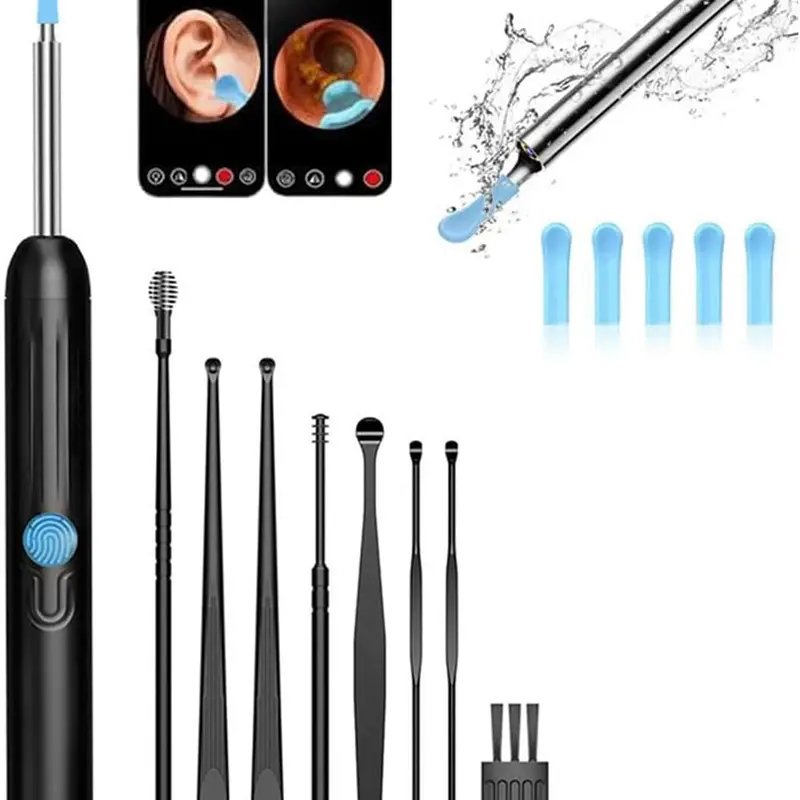 Visual Earwax Removal Cleaning Tool with 1080P HD Camera, 6 LED Lights, 360° Wide-Angle IP67 Waterproof Lens, Batteries, Kit Includes Precision Tweezers & Silicone Scoop, Compatible with Android and iOS Devices
