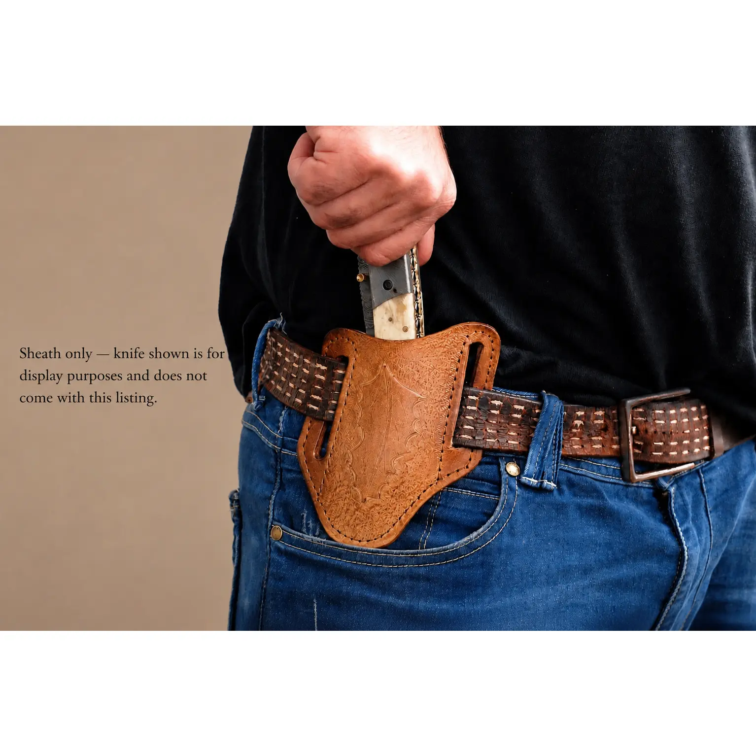 Handmade Engraved Leather Horizontal Sheath, Universal 5 in Cover for Folding Pocket Knife