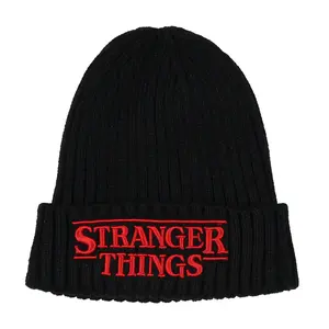 Stranger Things Embroidered 3D Logo Adult Novelty Knit Cuff Beanie Winter Hat Cold Weather Fleece Lined OSFM Men Women