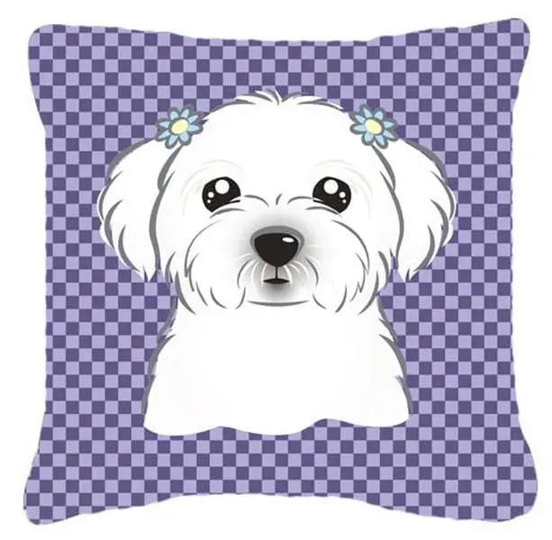 Purple Checkered Maltese Indoor & Outdoor Fabric Decorative Pillow