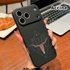 Texas Longhorn Emblem Pattern Straight Edge Phone Case for iPhone 17 16 Pro Max 15 Plus 14 13 12 11 Air XR E XS Plus Shockproof Non Slip Military-Grade Protection Silicone Cover