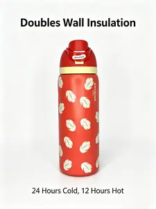Owala Double Wall Insulated Stainless Steel Water Bottle Tumbler Flask, 32oz Red with White Feather Print, 24H Cold Retention, 12H Hot Retention, Leak-Proof Flip Top Lid, BPA-Free for Daily Use, Flasks