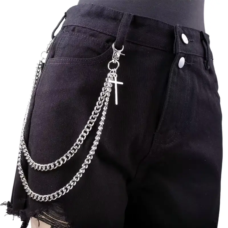 Vintage Aesthetic Metal Waist Chain - Vintage Body Jewelry, 40cm/50cm Silver Clip-on Belt Loop Pocket Piece, 92g Bold 80s Chain Cute 80s Punk Edge Accessory for Men, Daily Women's Costume Jewelry