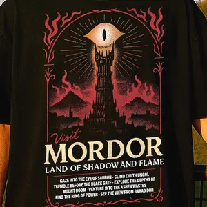 Mordor T-Shirt – Lord of the Rings Travel Poster Tee – Barad-dûr Mount Doom Graphic Classic Cotton