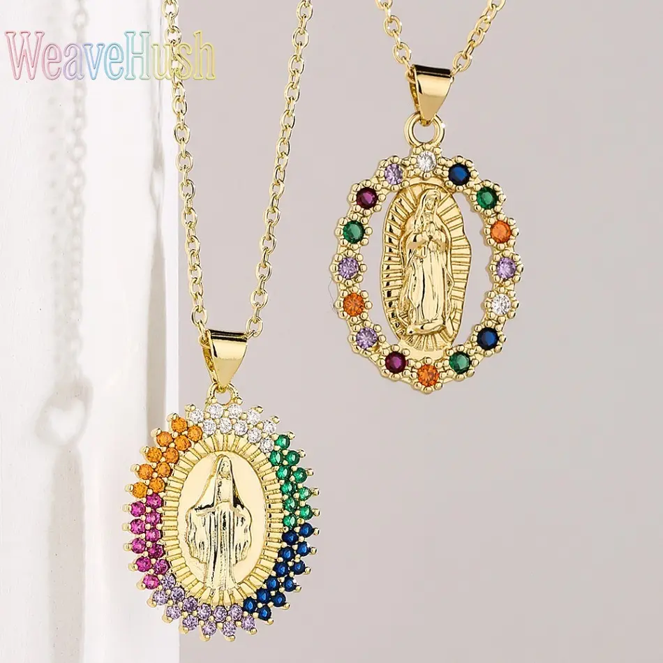 Hot Selling Niche Virgin Mary Maria Pendant Necklace for Women, 18K Real Gold Plated Copper Inlaid with Sparkling Zirconia, Trendy Light Luxury Religious Faith Jewelry, Dainty Clavicle Chain Design, Perfect for Daily Wear, Party, Church & Elegant Gift for