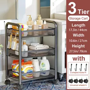3/4/5 Tier Rotating Kitchen Storage Cart - Durable Carbon Steel Storage Rack with 360-degree Rotating Wheels And Mesh Baskets, A Space-saving Storage Cart, Suitable for Multi-functional Storage In Homes, Offices, Bathrooms, Kitchens, Living Rooms.