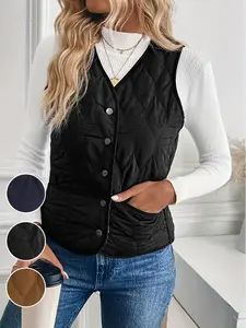 Women's Fashion Fall Winter New Casual Solid Color Button Warm Vest Jacket Gilet, Indoor Outdoor Wear, Stylish and Chic Cozy Outerwear