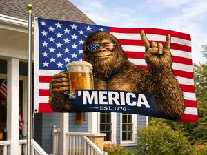 ’MERICA Bigfoot American Flag – Patriotic Truck Garage & Mud Muddin Sasquatch Flag – Perfect Gift Freedom Lovers Funny Flag