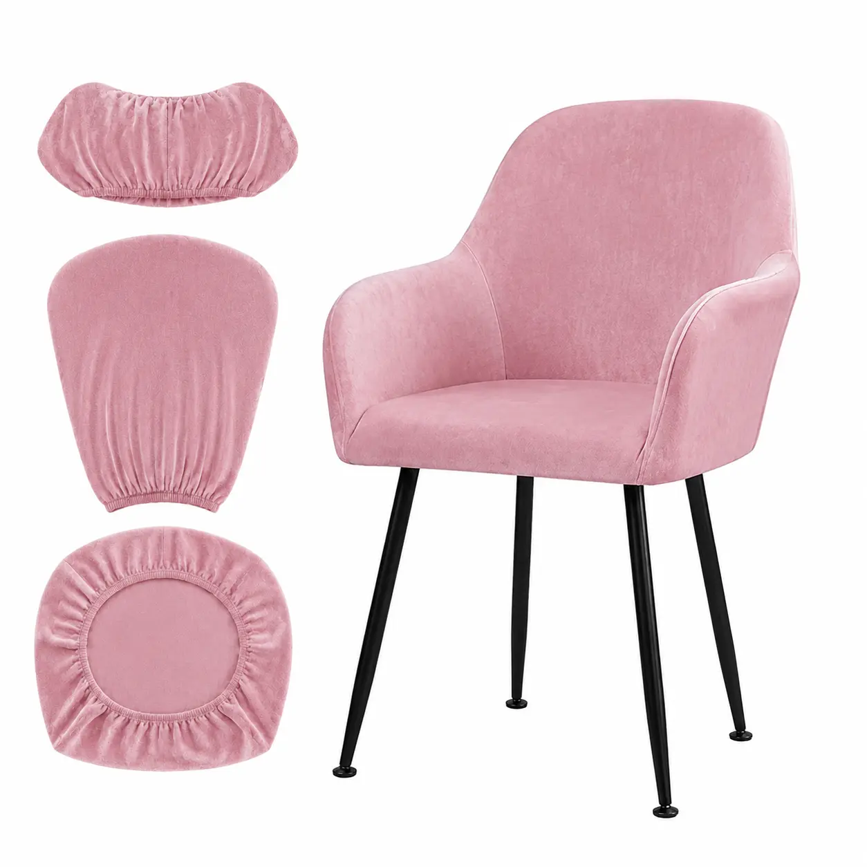 Stretch Velvet Office Chair Cover with Armrests, Full Protection Computer Desk Chair Slipcover, Removable Washable Chair Protector for Home Office Furniture