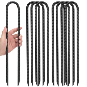 Kingsyard Galvanized Steel U Hook Rebar Trampoline Stakes 0.4 Inch Diameter Heavy Duty Ground Anchors for Tents Fences Landscape Outdoor Structures