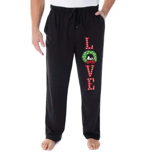 Peanuts Snoopy Pajama Pants LOVE Christmas Wreath Loungewear Sleep Pants
