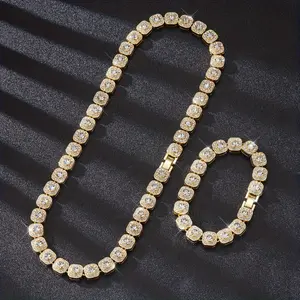 10mm Square Chain 2pcs Luxury Jewelry Set - Classic & Stunning Ice Rhinestones Necklace and Bracelet for Casual Attire & Special Occasions bracelet  shop