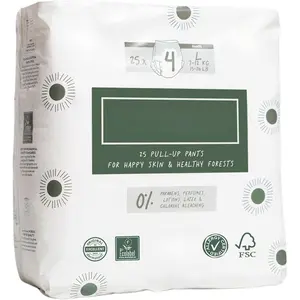 Pull-Up Pants Baby Diapers, Size 4 L (15-26 lb) - 1 Bag 25 - NonToxic, Eco-Friendly, Ultra Slim, Overnight Use - Made in Denmark