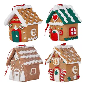 3Pcs Pastel Candy Gingerbread House Ornaments - Nordic Soft Clay Charming Style, Hanging Design with Rope, Perfect for Christmas Tree, Holiday Party & Home Window Decor