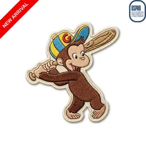 Curious Monkey Playing Baseball Swinging Bat Embroidered Patch, Cute Cartoon Animal Sports Iron On Applique for Kids Clothes & Jackets